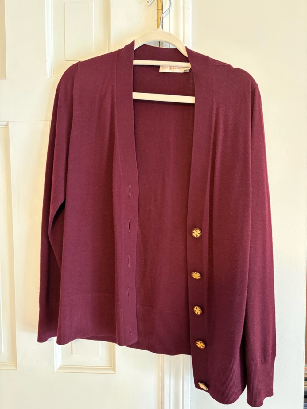 Tory Burch Maroon Button-Front Knit Cardigan